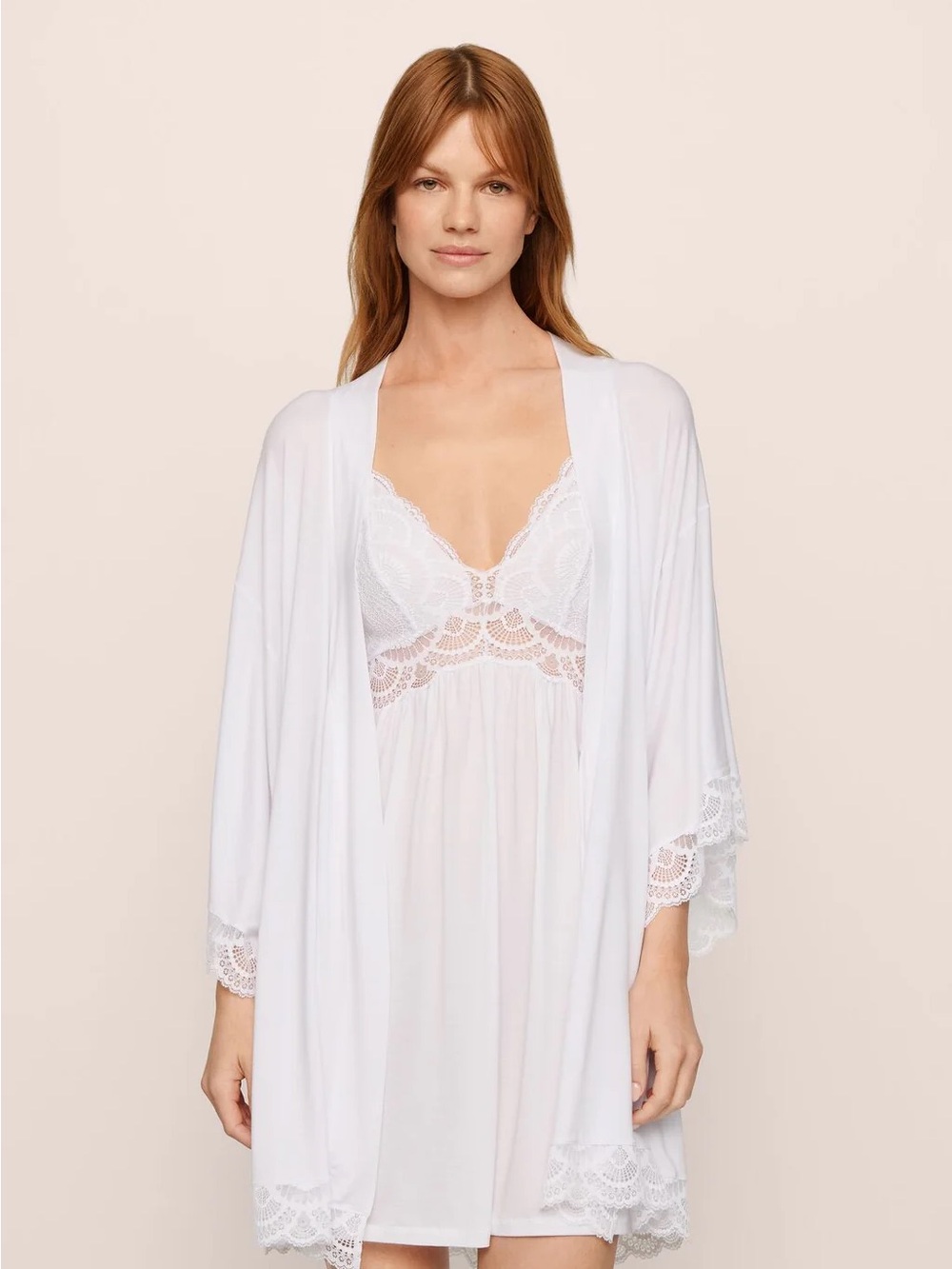 NWT Eberjey Mariana Chemise with Matching Robe - Bridal - White - XS